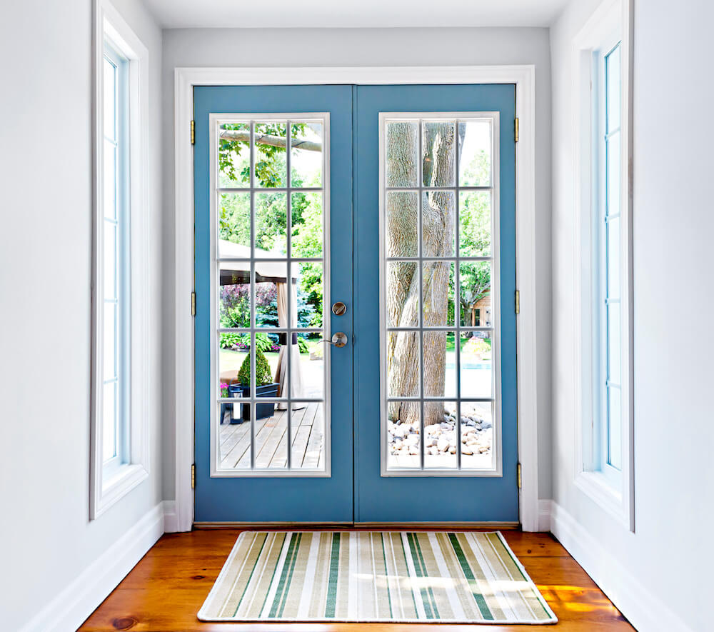 Blue french doors